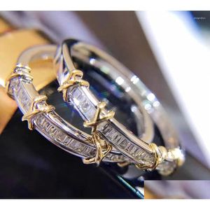 Cluster Rings Handmade Lady Soild S925 Sterling Sier Ring Baguette Diamond Cz Engagement Wedding Band For Women Men Jewelry Drop Deli Otaie