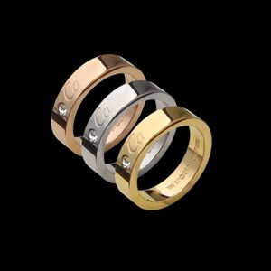 750 stainless steel USA size 6 7 8 9 logo engrave 5mm diamond LOVE CA Ring 18K Gold Silver Rose Rings Women men lovers wedding Jewelry Lady Party