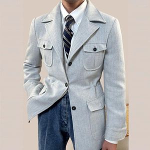 دعاوى الرجال الفاخرة معطف إيطالي أزياء طية طية طية طية ذوي الخندق للرجال غير الرسمي رمادي الأعمال متعددة الاستخدامات كبار السن