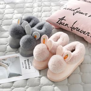 Slippers Autumn Winter Plush Slippers Women Men Children Kids Rabbit Ear Indoor Furry Slippers Non-slip Thick Sole Couple Home Warm Shoes 231017