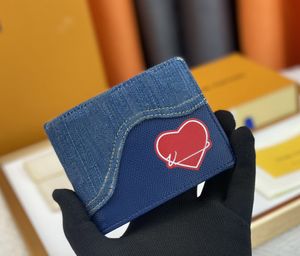 Portafogli firmati da uomo lusso Portafogli sottili lettera classica con fiori Porta carte in denim gocciolante Pochette piccola cuore moda maschile di alta qualità con scatola originale