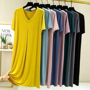 Damennachtwäsche Fdfklak Sommer Frauen Modal V-Ausschnitt Plissee Kurzarm Nachtwäsche Kleid Koreanische Lose Home Wear Nachthemd