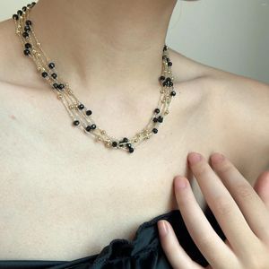 Ketten Elegante schwarze Strasssteine Mehrschichtige Halskette für Frauen Dame Zarte ästhetische Vintage-Halskette Hochzeit Party Schmuck Geschenk
