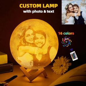 Novelty Items Personalized 3D Printing Moon Lamp Customized Po Text Night Light USB Rechargeable Birthday Mother's Day Lunar Gift 231113