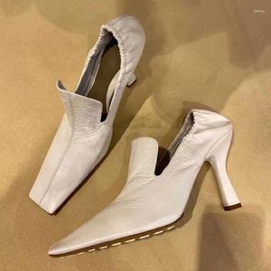 Dress Shoes 2023 Square Head Pumps Female White High Heels Stiletto Retro Mueller Witch