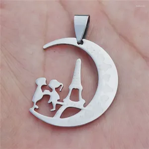 Anhänger Halsketten 12 Stück Mond Eiffelturm Junge Mädchen Edelstahl Charme für Liebhaber Paare DIY Schmuck Komponente Großhandel