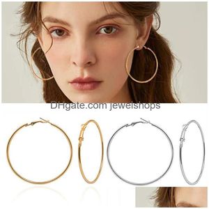 Hoop & Huggie Hoop Hie Pair Stainless Steel Circle Women Earrings Exaggerated Ear Loop Smooth Ring Earring Jewelry From 3Cm To 10Cmhoo Dhphv