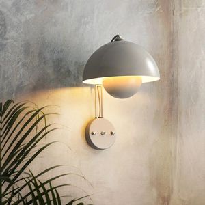 Lâmpadas de parede LED Cabeceira E27 Flor Bud Lâmpada Interior Luminária Cogumelo Sconces Creative Macaron Switch para sala de estar