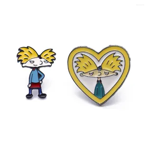 Brooches Cartoon Brooch - Yellow Explosion Head Middle Split Boy Enamel Pin Badge Clothing Bag Accessories