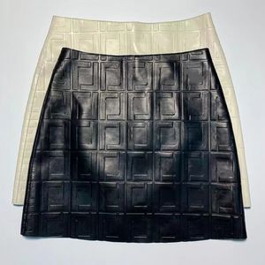 Designer High Quality PU Leather Skirt Fashion Empire High Waist A-line Skirt Full Of F Letter Logo Printed Leather Skirt