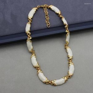 Necklace Earrings Set Medieval Jewelry White Enamel Elegant Heavy Industry Classic Geometric Well-made Bamboo Knot