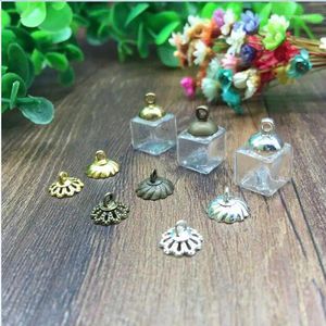 Pendant Necklaces 100sets/lot 10mm 3 Colors Empty Cubes Small Box Square Glass Bottle With Cap DIY Jewelry Clear Globes Vial Pendants