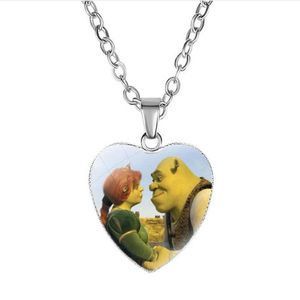 Shrek Heart Pendant Necklace Glass Cabochon Jewelry Gifts Couple Choker Necklace for Women Fashion Friendship Necklaces GC953352d