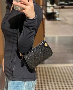 Underarm Bag Glossy Lacquer High grade Leather Stereo Embossed Letters Black Popular Handbag One Shoulder Handbag