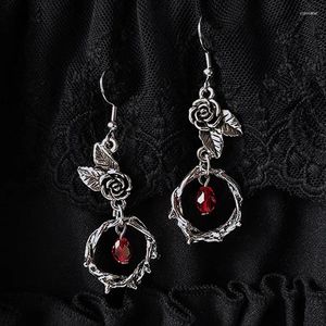 Dangle Earrings Dark Gothic Occult Rose Crystal Drop For Women Vintage Silver Color Goth Punk Fashion Jewelry Halloween Accessories