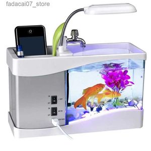 Aquariums Desktop USB Mini Fish Tank Aquarium with LED Light LCD Display Screen Home Decor Betta Fish Tank accesorios para pecera YQ231018