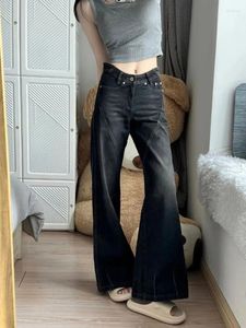 Jeans da donna HOUZHOU Nero Flare Donna Vintage Y2k Pantaloni larghi in denim Vita alta Gyaru Streetwear Anni 2000 Punk Lavato Jean Retro Grunge