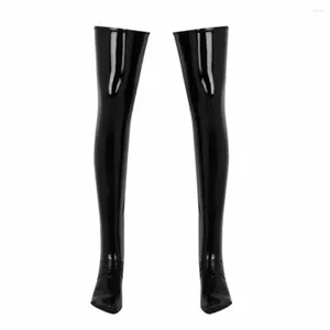 Men's Socks Wet Look Latex Leather Thigh High Footed Stockings Oily Tights Clubwear Slimming Adult Male Night Party Costumes