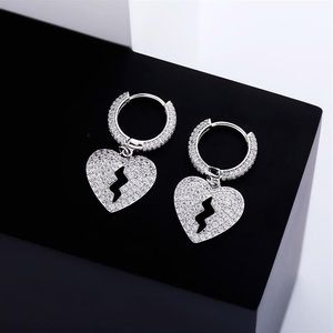 Herren Damen Gold Silber Ohrhänger Hip Hop Schmuck Iced Out Broken Heart Earring294d