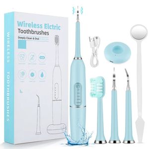 Toothbrush Teeth Cleaner Tartar Eliminator Whitening Kit Plaque Removal w Mirror Wireless Charging Holder Sonic Electric 231017