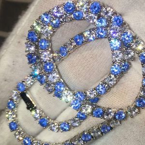 Hiphop-Tennis-Halskette, funkelnde glitzernde zweifarbige Iced Out 3 mm/4 mm/5 mm blaue Moissanit-Tenniskette