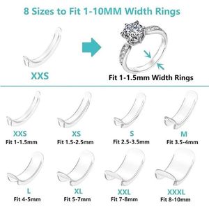 Klusterringar 8 storlekar silikon osynliga klara ringstorlek justerar resizer lös reducer sizer passar alla smycken verktyg225j