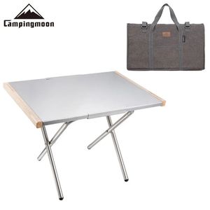 Lägermöbler Portable Small Steel Table T-370 utomhus bärbar förvaring te picknick grillbord campingmoon camping matlagning fällning tabell 231018