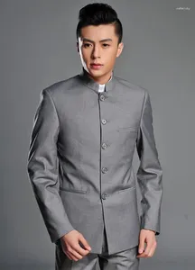 Men's Suits Blazer Men Formal Dress Latest Coat Designs Chinese Tunic Suit Marriage Wedding For Stand Collar Grey Business