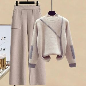 Felpe con cappuccio da donna Set da donna Autumn e inverno Lazy Design Senente Pullover Slip Slip High Waist Pantaloni di lana spessi 231018