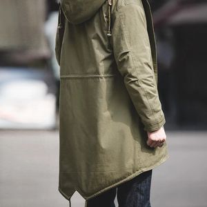 Men's Down Parkas Maden Thick Hooded M51 Fishtail Cotton Coat Plus Velvet Parka Jacket Army Green Windbreaker Winter Autumn Men Trench 231017