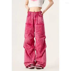 Damskie dżinsy modowe streetwearu Kobiety Pink Y2K Spodnie Vintage Girl Harajuku Pants Hip Hop Cargo Pant Baggy Loose Denim