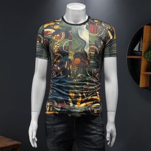 Herr t-skjortor kamouflage camo snabb torr t-shirt män sommar andas kort ärm o-hals toppar utomhus strid taktisk armé 228r