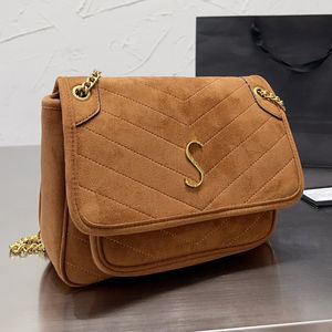 Yslbags zincir tasarımcı kadınlar niki süet omuz çantası fransa paris lüks marka y vintage nubuck deri crossbody el çantası bayan zincirleri kanat flep messenger çantaları 26cm