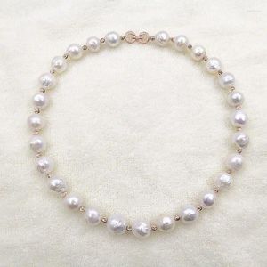 Łańcuchy Wysoka jakość naprawdę naturalny metalowy połysk barokowy nieregularny naszyjnik perłowy 10-11 mm 20 cali 004