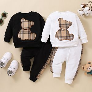 Crianças roupas roupas garotas jaqueta de manga comprida 2pcs 0-24 meses menino bebê set desenho animado pequeno urso bordado calça de suéter de manga longa