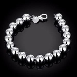 Armreif Modeschmuck 925 reines Silber überzogener Charme 10 mm massive Buddha-Perlen Hohlperlen Armbänder Geschenktüte H136235L