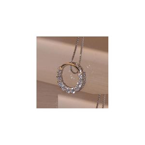 Pendant Necklaces Promotion 925 Sterling Sier Necklace New Shiny Cubic Zircon Crystal Circle Round Women Pendant Necklaces Jewelry Gif Dhuwd