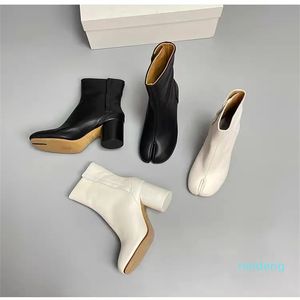 Clássico anatomia tornozelo tabi botas de salto grosso dedo do pé redondo moda tornozelo botas unisex feminino designer de luxo moda denim sapatos fábrica