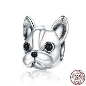 Real 925 Sterling Silver Charms Bead for EuropeanBracetets Bulldog Dog Beads Fit Charm Bracelet DIY動物ジュエリーアクセサリー237B