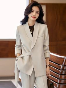 Ternos femininos blazers tecido de alta qualidade formal mulheres negócios com calças e jaquetas casaco profissional feminino pantsuits conjunto 231018