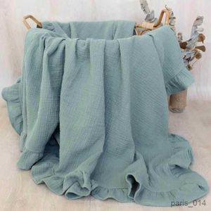 Filtar 100*120 cm Baby Solid Cotton Filt Baby Bath Handduk Muslin Swaddle Cotton Ruffle