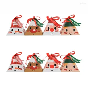 Gift Wrap 8pcs/lot Pyramid Shape Box Cardboard Christmas Paper Bag For Packaging Xmas Festival Party Favors Home Decorations