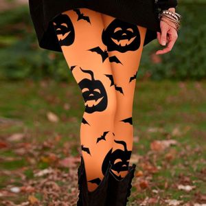 Womens Leggings Halloween Costume Pumpkin Print High Waist Elastic Fitness Sports Legging Female Casual Comfort Pants Streetwear 231018