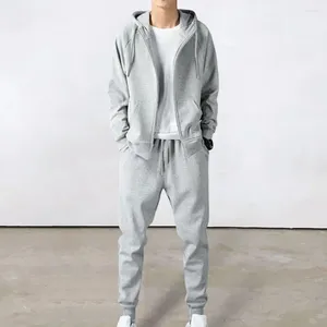 Herrespår 1 Set Men hoodie byxor solid färg riff manschett jogger kostym hösten vinter lös passform tröja tröjor sportkläder