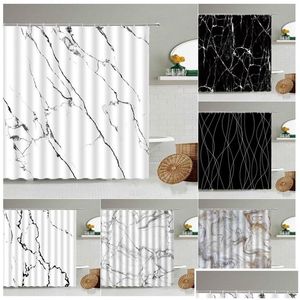 Shower Curtains Marble Striped Shower Curtain White Gray Gold Black Simple Design Bathroom Accessories Decorative Waterproof Dhgarden Dhkc5