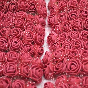 Juldekorationer 144st 2 cm Artificial Mini Foam Rose Flower Bouquet Wedding Decoration Scrapbooking Fake Flowers Wreath Diy Craft Gifts 231017