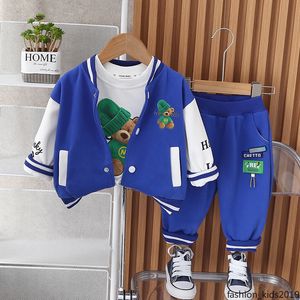 Conjuntos de roupas infantis de outono meninos terno de cartoon urso casacos calças de camisetas 3pcs/sets infantil roupas infantis crianças roupas esportivas de 1 a 5 anos