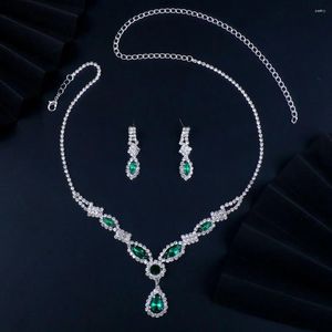 Kolye küpeleri set Stonefans Basit Yeşil Kristal Rhinestone Takı Kadınlar için 2 PCS Gelin Düğün ve Aksesuarlar