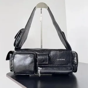 Роскошная дизайнерская плиссированная мотоциклетная сумка через плечо Дизайнерская сумка Черная сумка из воловьей кожи Женская сумка Винтажная мотоциклетная сумка Кошелек Минималистичный кошелек