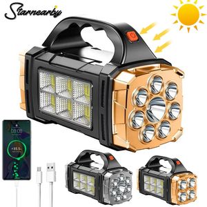 Utomhus Gadgets Solar LED -ficklampa Cob Camping Lantern Work Light USB Laddningsfackla Ljus Vattentät Portable Searchlight Power Bank Outdoor 231018